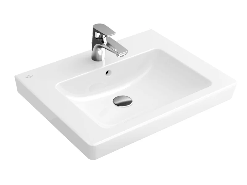 Раковина, Villeroy&Boch, Subway 2.0, шг 650*470, отверстия для смесителя-1 сквозное, 2 промаркированных, цвет-альпийский белый