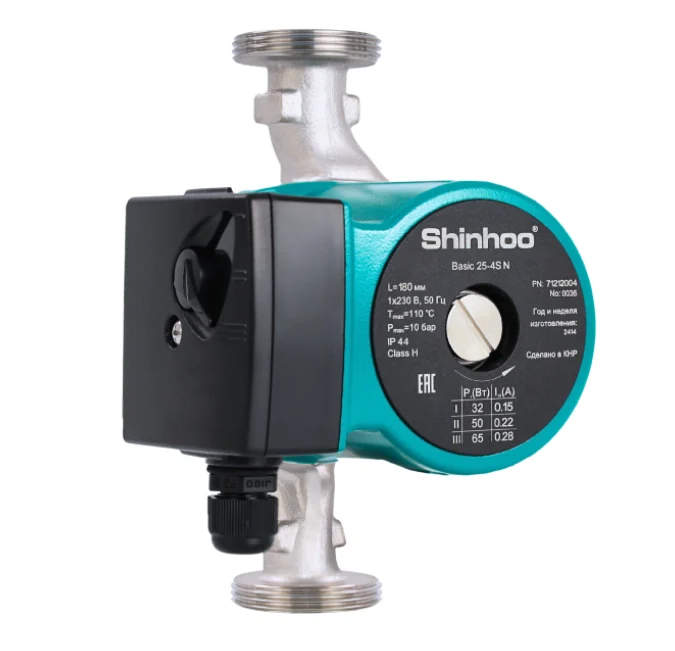 Насос циркуляционный, Shinhoo, BASIC 25-6S N 180 1x230V, 100/70/55 Вт, G 1 1/2", PN10, без резьбовых трубных соединений