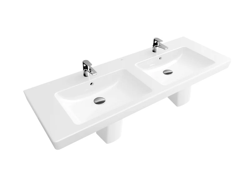 Раковина, Villeroy&Boch, Subway 2.0, шг 1300*470, отверстия для смесителя-2 сквозных, 4 промаркированных, CeramicPlus, цвет-альпийский белый
