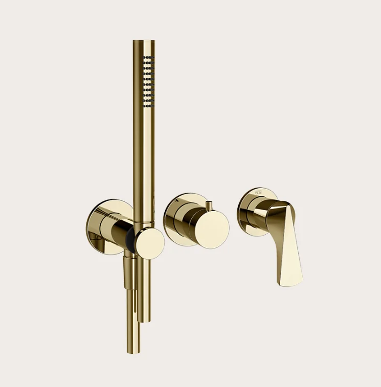 Смеситель для душа, Gessi, Ventaglio, на 2 потребителя, настенный встраиваемый, цвет-Brass PVD