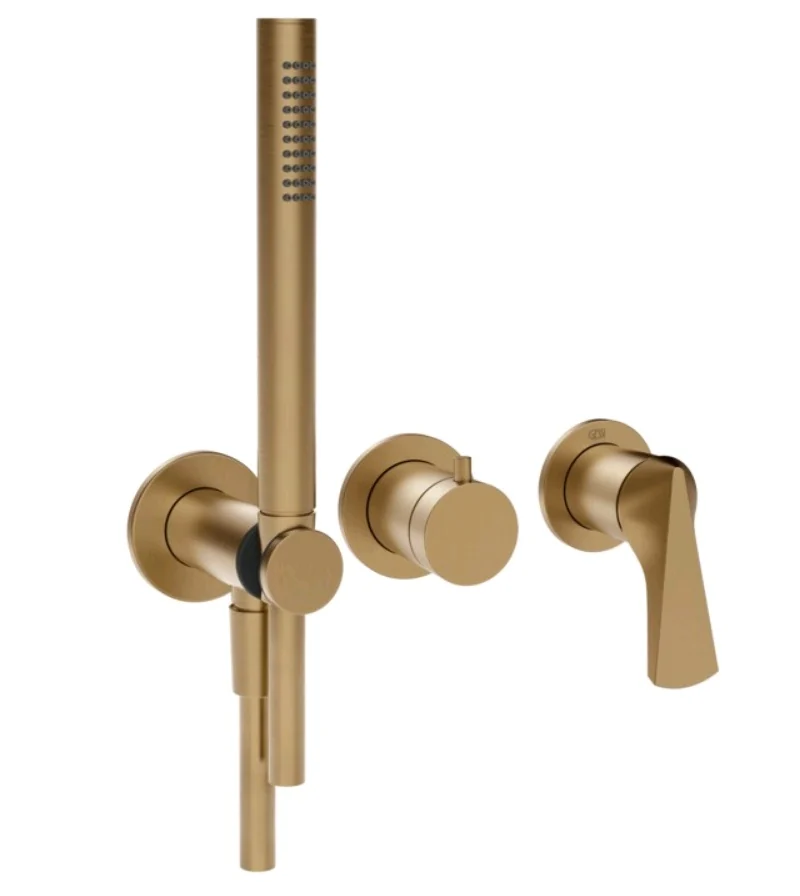 Смеситель для душа, Gessi, Ventaglio, на 2 потребителя, цвет-Warm Bronze Brushed PVD