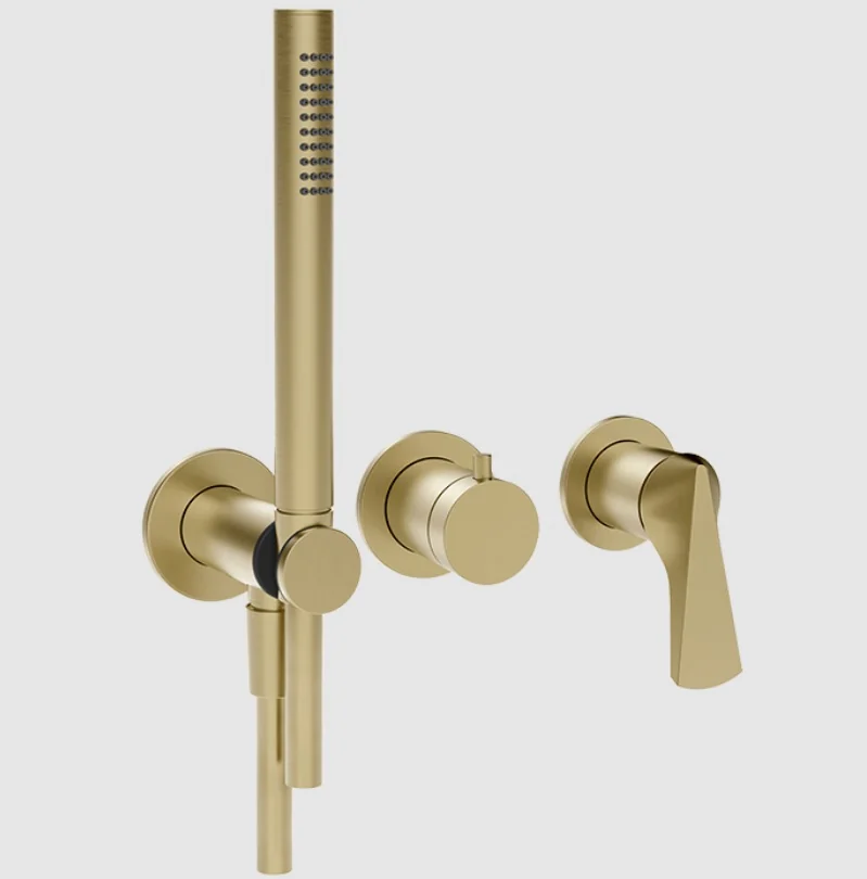 Смеситель для душа, Gessi, Ventaglio, на 2 потребителя, настенный встраиваемый, цвет-Brushed Brass PVD