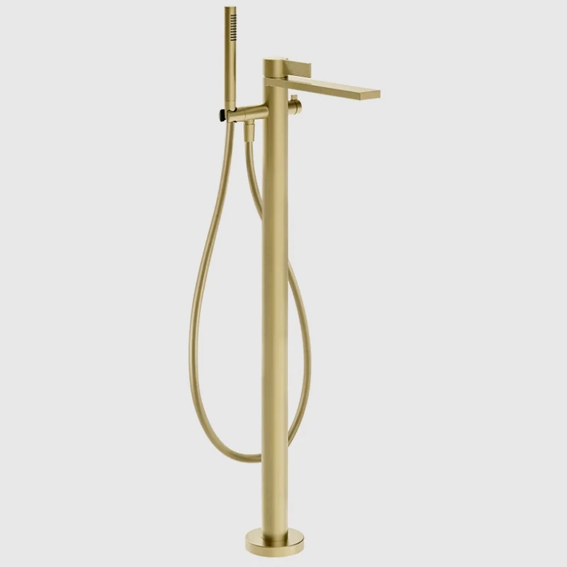 Смеситель для ванны и душа, Gessi, Inverso Rigato, напольный, цвет-Brushed Brass PVD