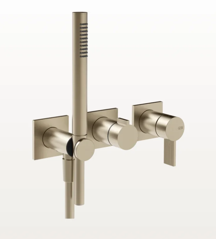 Смеситель для душа, Gessi, Inverco Rigato, на 2 потребителя, цвет-Finox Brushed Nickel
