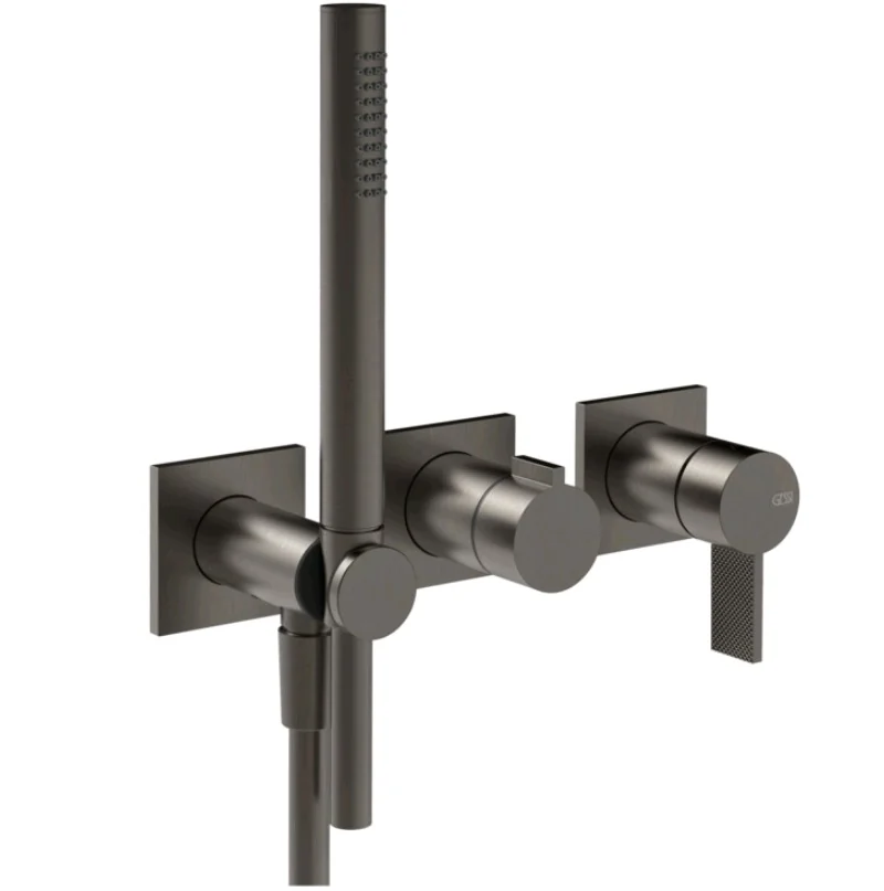 Смеситель для душа, Gessi, Inverso Diamantato, на 2 потребителя, цвет-Black Metal Brushed PVD