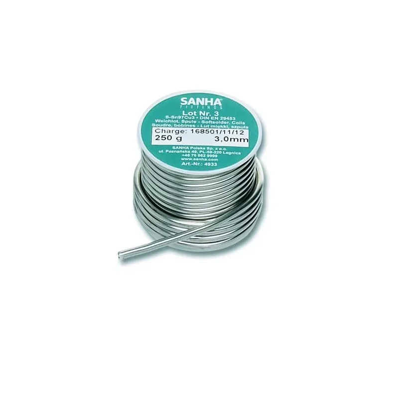 Припой мягкий, Sanha, 250 гр. S-Sn97Cu3 Нр.3, 3,0 мм