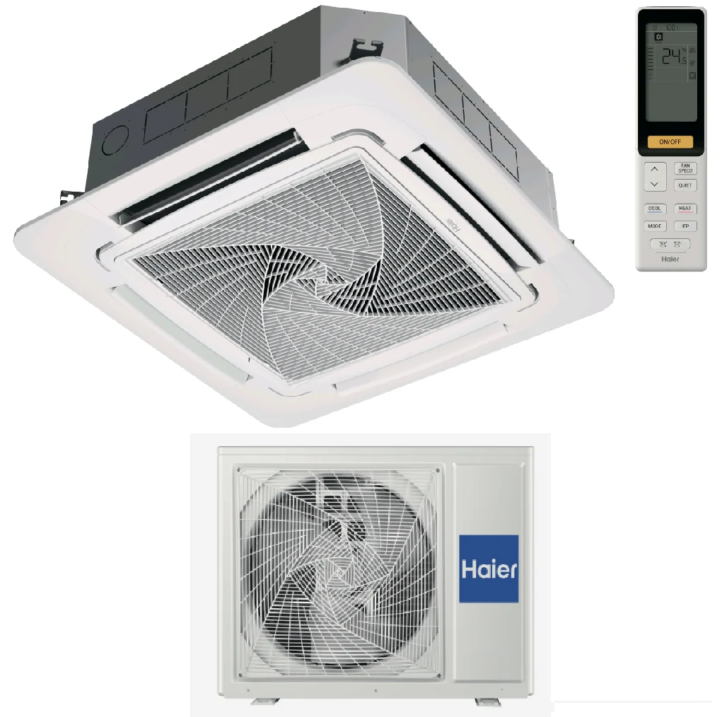 AB105S2SR1FA / 1U105S2SS2FB / PB-950QB, Сплит-система, Haier, Super Match Plus, кассетная, 4-х поточная с круговым потоком, с ИК пультом