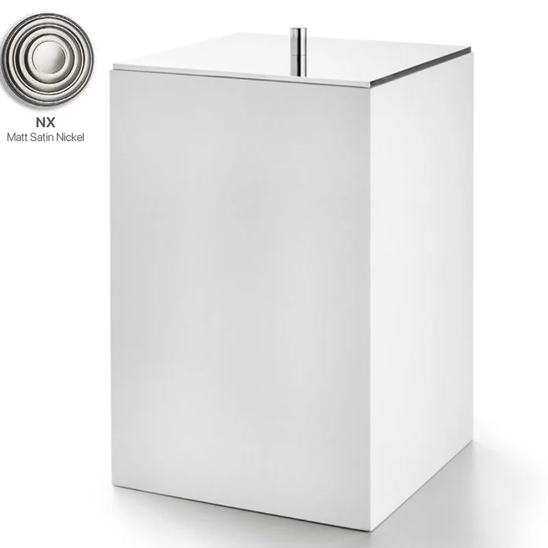 Урна, 3SC, BeMood White, с крышкой, шгв 200*200*320, цвет-белый матовый, крышка-Matt Satin Nickel