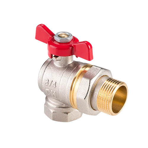 Кран-американка шаровой, AquaHit, угловой, 1/2", НВ, PN 25, ручка-бабочка, с полусгоном