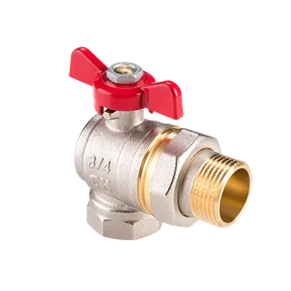 Кран-американка шаровой, AquaHit, угловой, 3/4", НВ, PN 25, ручка-бабочка, с полусгоном