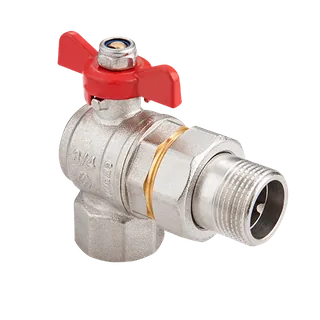 Кран-американка шаровой, Premium, угловой, 1/2", НВ, PN 40, ручка-бабочка, с полусгоном