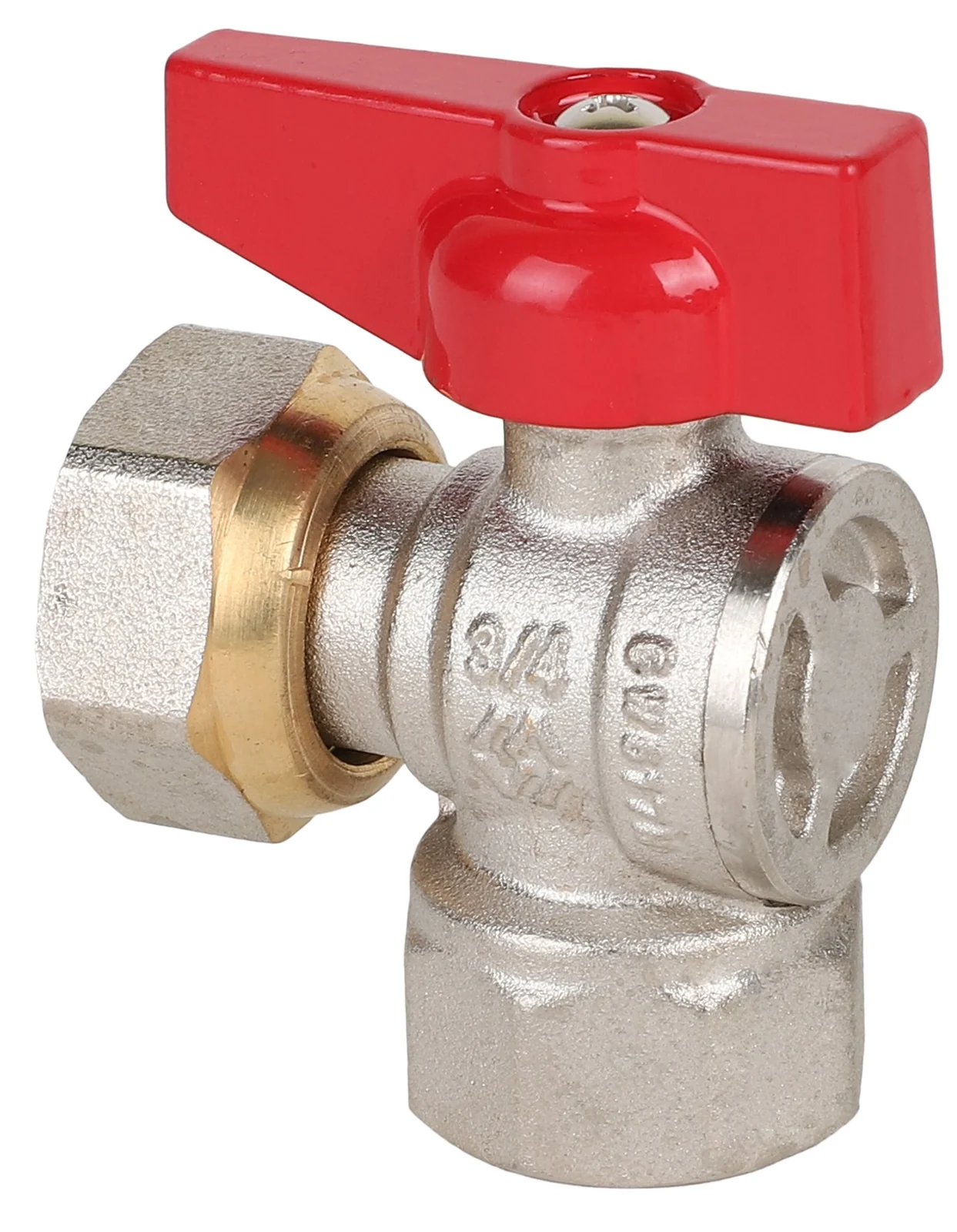 Кран шаровой, Premium, ГОСТ, угловой, 3/4", ВВ, PN 25, ручка-бабочка, с накидной гайкой