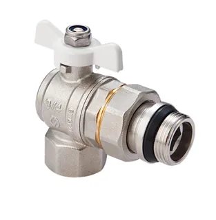 Кран-американка шаровой, Premium, ГОСТ, угловой, 1/2", НВ, PN 40, ручка-бабочка, с полусгоном и самоуплотняющимся кольцом