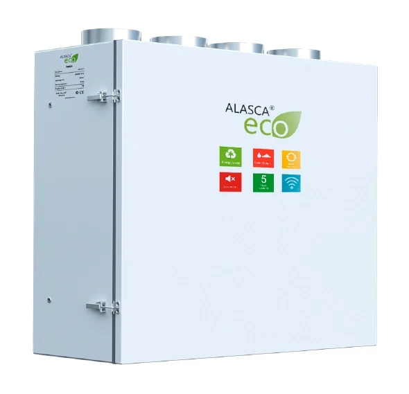 ECO V300EC W Pro, Вентиляционная установка Alasca ECO приточно-вытяжная с энтальпийным пластинчатым рекуператором + смес. узел, заслонки, датчики