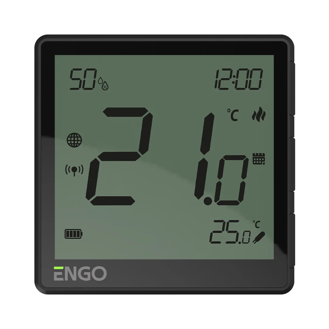 Терморегулятор, Engo Controls, беспроводной, черный, с модулем Zigbee, с аккумулятором, со встроенным датчиком влажности