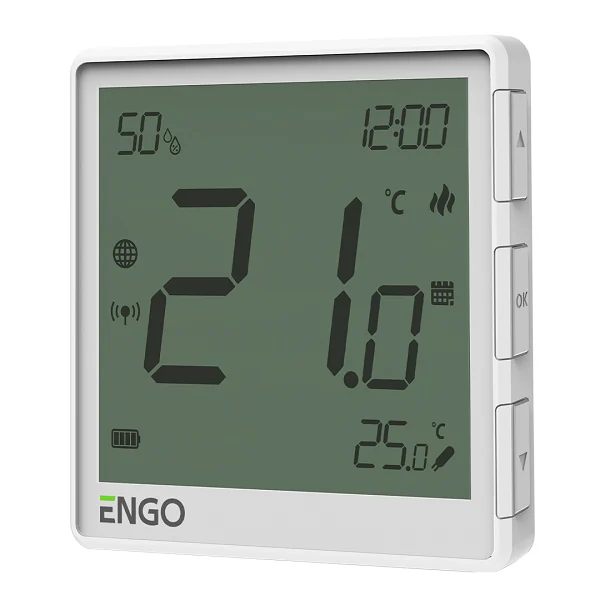 Терморегулятор, Engo Controls, беспроводной, белый, с модулем Zigbee, с аккумулятором, со встроенным датчиком влажности,с возможностью подключения датчика пола