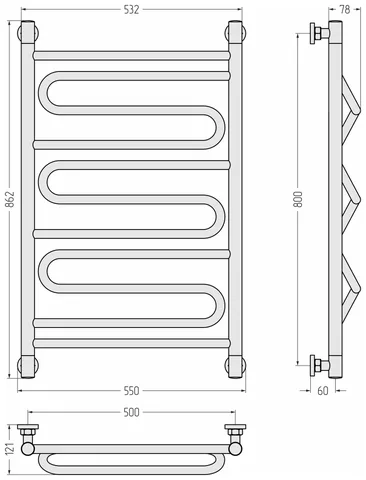 Полотенцесушитель, Сунержа, Элегия+, шгв 550*121*862, цвет-сталь (Steel) — изображение 1