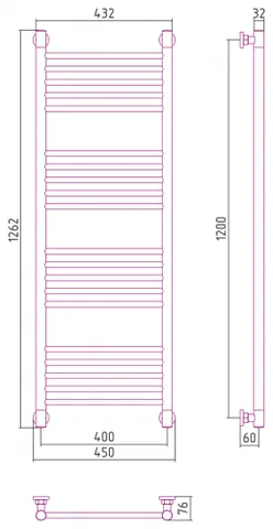 Полотенцесушитель, Сунержа, Богема +, прямая, шгв 450*76*1262, цвет-сталь — изображение 1