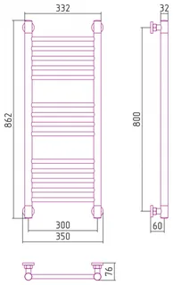 Полотенцесушитель, Сунержа, Богема +, прямая, шгв 350*76*862, цвет-сталь — изображение 1