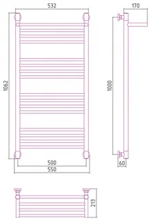 Полотенцесушитель, Сунержа, Богема +, с 1 полкой, шгв 550*213*1062, цвет-сталь — изображение 1