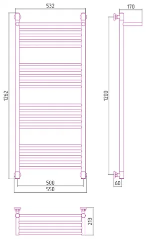 Полотенцесушитель, Сунержа, Богема +, с 1 полкой, шгв 550*213*1262, цвет-сталь — изображение 1