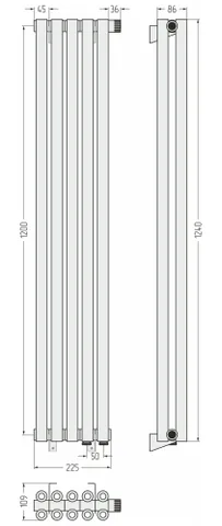 Радиатор, Сунержа, Эстет-00, 1200x225-05-EU50, цвет-сталь (без покрытия), 3/4" — изображение 1