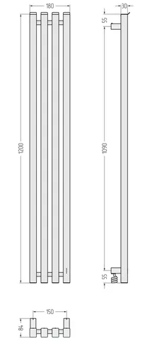 Полотенцесушитель, Сунержа, Сатерленд 4.0, шгв 180*84*1208, нижнее справа, цвет-сталь (без покрытия) — изображение 1