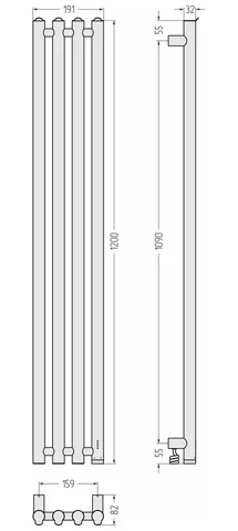 Полотенцесушитель, Сунержа, Кантата 4.0, шгв 191*82*1207, нижнее справа, цвет-сталь (без покрытия) — изображение 1