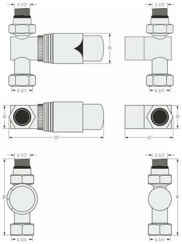 Терморегулятор, Сунержа, автоматический, G 1/2" НР х G 3/4" НГ, набор, прямой, цвет-сталь без покрытия/хром — изображение 1