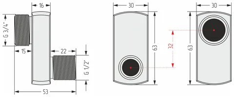 Эксцентрик, Сунержа, G 1/2" НР х G 3/4" НР смещение 32 мм, цвет-хром — изображение 1