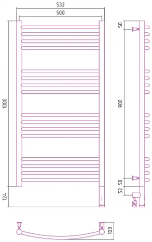 Полотенцесушитель, Сунержа, Богема 3.0, шгв 532*103*1124, нижнее справа, МЭМ, цвет-сталь — изображение 1