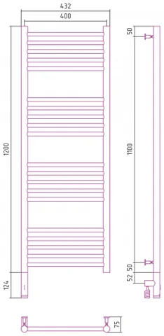 Полотенцесушитель, Сунержа, Богема 3.0, прямая, шгв 432*75*1324, нижнее слева, МЭМ, цвет-сталь — изображение 1