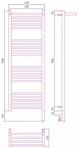 Полотенцесушитель, Сунержа, Богема 3.0, с 1 полкой, шгв 432*214*1324, нижнее справа, МЭМ, цвет-сталь — изображение 1