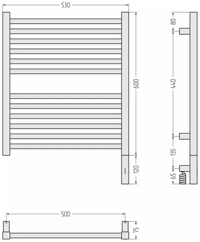 Полотенцесушитель, Сунержа, Модус 3.1, шгв 530*75*720, справа, МЭМ, цвет-сталь (без покрытия) — изображение 1