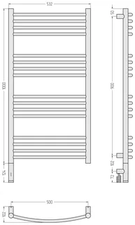 Полотенцесушитель, Сунержа, Богема 3.1, выгнутая, шгв 532*102*1124, нижнее слева, МЭМ, цвет-сталь (без покрытия) — изображение 1