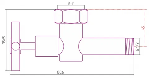 Вентиль, Сунержа, Стилье, шгв 60*150,6*75.65 х НГ G 1" / НР G 1/2", запорный , крестовой, цвет-сталь (без покрытия) — изображение 1