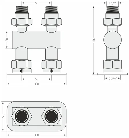 Модуль, Сунержа, прямой EU50, для водяных полотенцесушителей, цвет-шампань — изображение 1