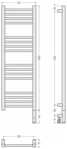 Полотенцесушитель, Сунержа, Богема 3.1, прямая, шгв 332*74*1124, нижнее справа, МЭМ, цвет-шампань — изображение 1