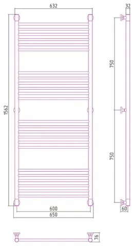Полотенцесушитель, Сунержа, Богема +, прямая, шгв 650*76*1562, цвет-золото — изображение 1