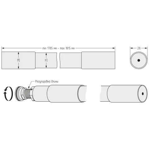 Штанга для душевой шторы, Сунержа, шгв 1785-1815*28*28, цвет-золото — изображение 1