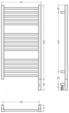 Полотенцесушитель, Сунержа, Модус 3.1, шгв 430*75*920, нижнее справа, МЭМ, цвет-золото — изображение 1