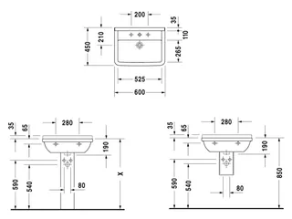 Раковина, Duravit, Starck 3, шгв 600*450*225, отверстия для смесителя-1, цвет-белый — изображение 1