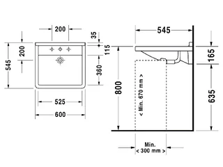 Раковина, Duravit, Starck 3, шгв 600*545*165, отверстия для смесителя-1, цвет-белый — изображение 1