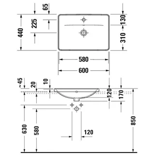 Раковина, Duravit, D-Neo, шгв 600*435*170, отверстия для смесителя-1, цвет-белый — изображение 1