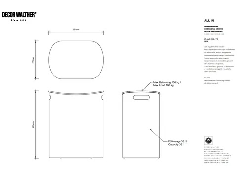 Корзина для белья, Decor Walther, ALL IN, шгв 390*275*485, цвет-черный матовый — изображение 1