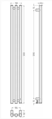 Полотенцесушитель, Сунержа, Терция 4.0, шгв 138*82*1207, нижнее справа, цвет-сатин — изображение 1