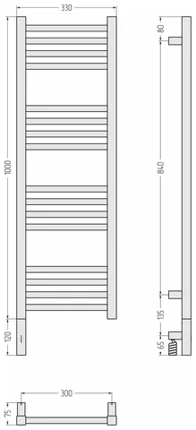 Полотенцесушитель, Сунержа, Модус 3.1, шгв 330*75*1120, нижнее слева, МЭМ, цвет-сатин — изображение 1