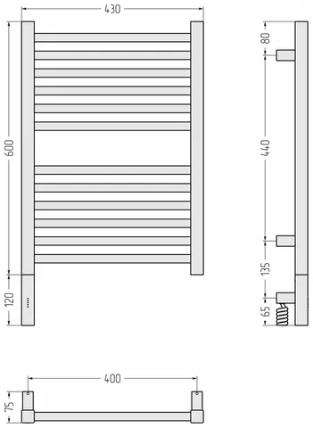 Полотенцесушитель, Сунержа, Модус 3.1, шгв 430*75*720, слева, МЭМ, цвет-сатин — изображение 1
