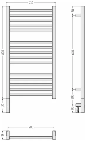Полотенцесушитель, Сунержа, Модус 3.1, шгв 430*75*920, нижнее слева, МЭМ, цвет-сатин — изображение 1