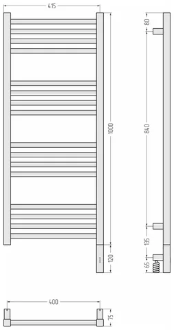 Полотенцесушитель, Сунержа, Модус 3.1, шгв 430*75*1120, нижнее справа, МЭМ, цвет-сатин — изображение 1
